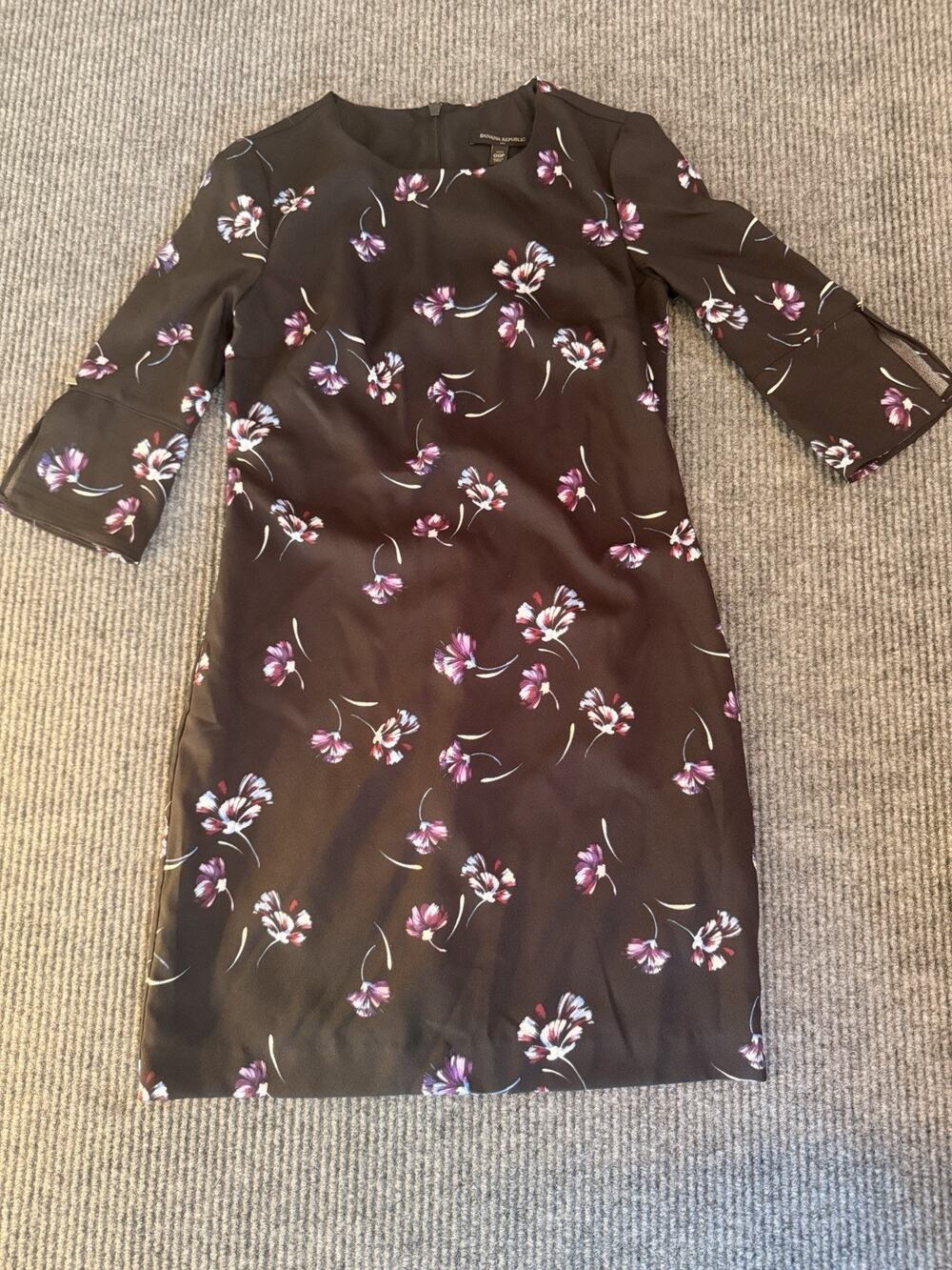 Banana Republic Floral Dress Womens 00P Petite Black Purple Pink Blue